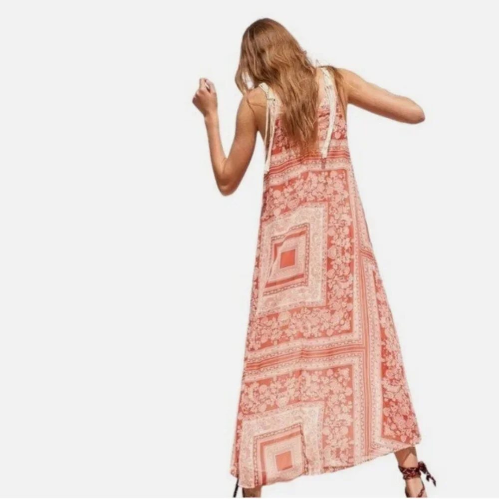 ZARA Boho Floral-Patch Maxi Dress with Crochet Neck and Fringe XS/S - Picture 5 of 16